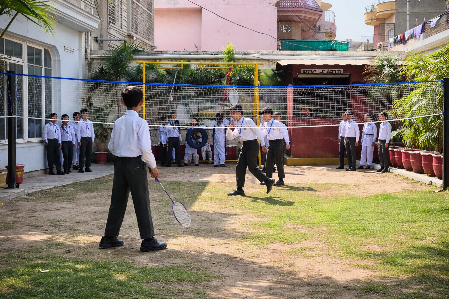 Students playing badminton